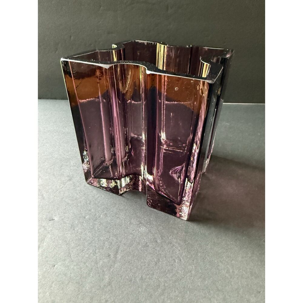 Vintage Italian Glass Vase Amethyst Color Abstract Hand Blown Art Deco Modernist